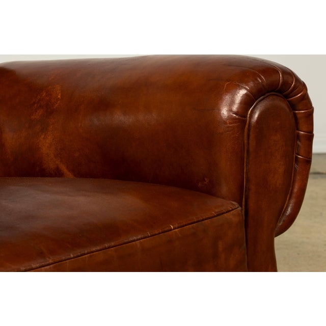 1940s French Art Deco Cognac Leather Club Chairs, Pair For Sale - Image 13 of 18