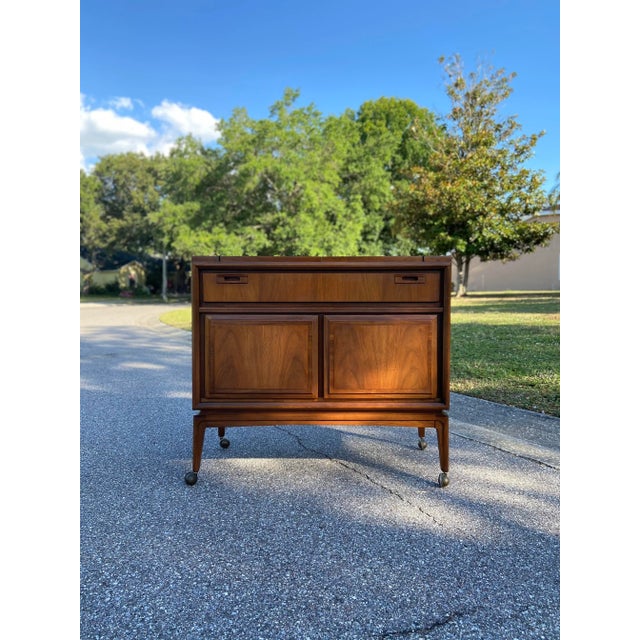 Mid-Century Modern Fold-Out Dry Bar or Console Table on Casters | Mid Century Modern For Sale - Image 3 of 12