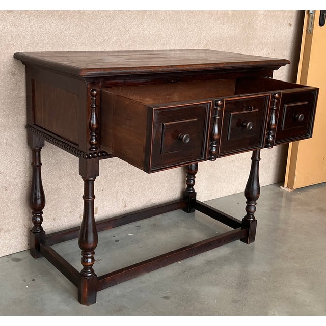 Spanish Console Chest Table With Two Carved Drawers and Original Hardware For Sale In Miami - Image 6 of 13