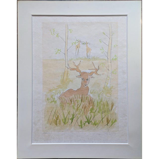 Salvador Dali, The Deer, Original Drypoint Etching with Hand-Colored Stencil on Japon Paper, 1974 For Sale