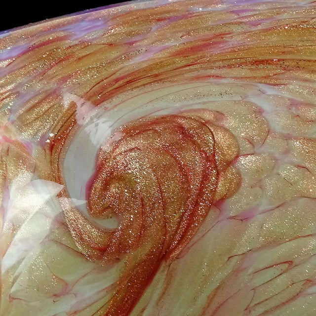 Mid 20th Century Vintage Murano Fratelli Toso Opal Pink Aventurine Swirl Italian Art Glass Mid-Century Bowl Dish For Sale - Image 5 of 6