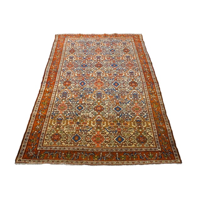 Antique Persian Farahan 4X6 Rust, Blue & Ivory Handmade Area Rug #9902006
