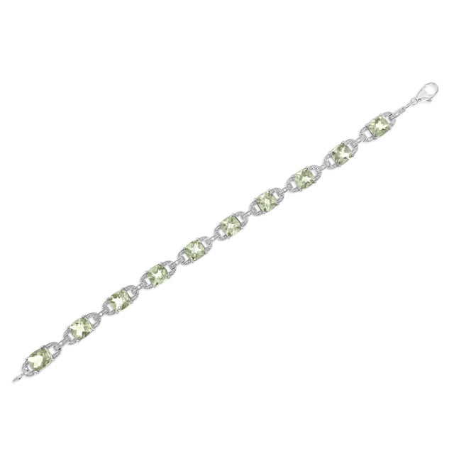 Early 21st Century .925 Sterling Silver 7x7 mm Cushion Cut Green Amethyst and 1/20 cttw Round Cut Diamond Fashion Tennis Bracelet - 7" For Sale - Image 5 of 7