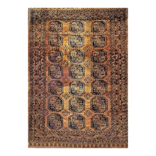 Vintage Afghan Ersari Rug, Hand-Knotted Wool, Allover Geometric Design, Camelhair & Navy, 9’ X 13’ For Sale
