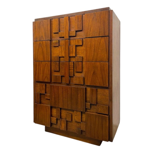 Vintage Brutalist Highboy Dresser by Lane Furniture, 1970s For Sale