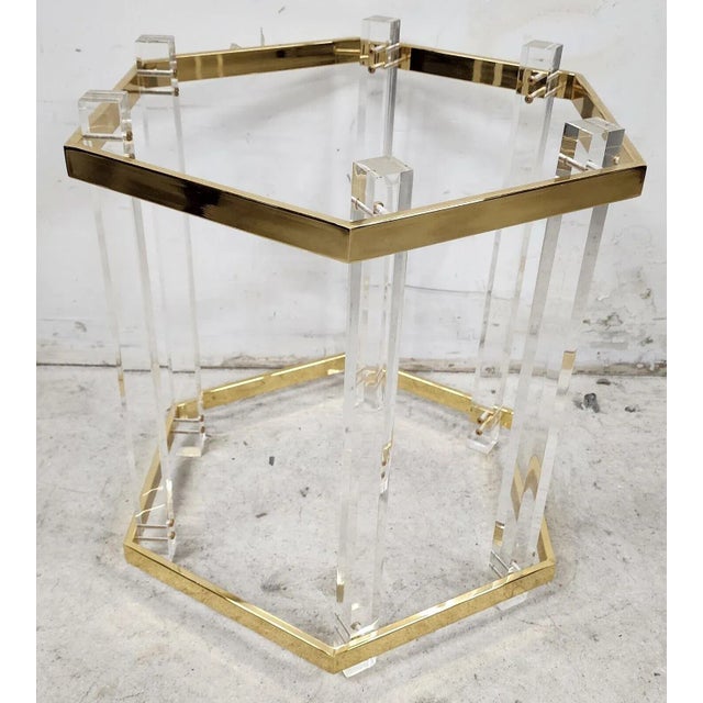 1970s Lucite Side Table 24 Karat Gold Plated Charles Hollis Jones Style For Sale - Image 5 of 11