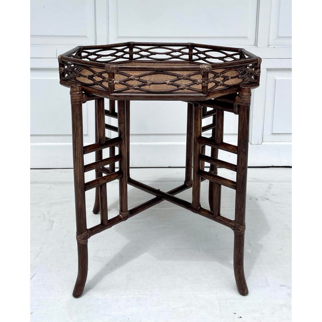 Contemporary 1970's McGuire San Francisco Rattan Folding Tray Table For Sale - Image 3 of 12