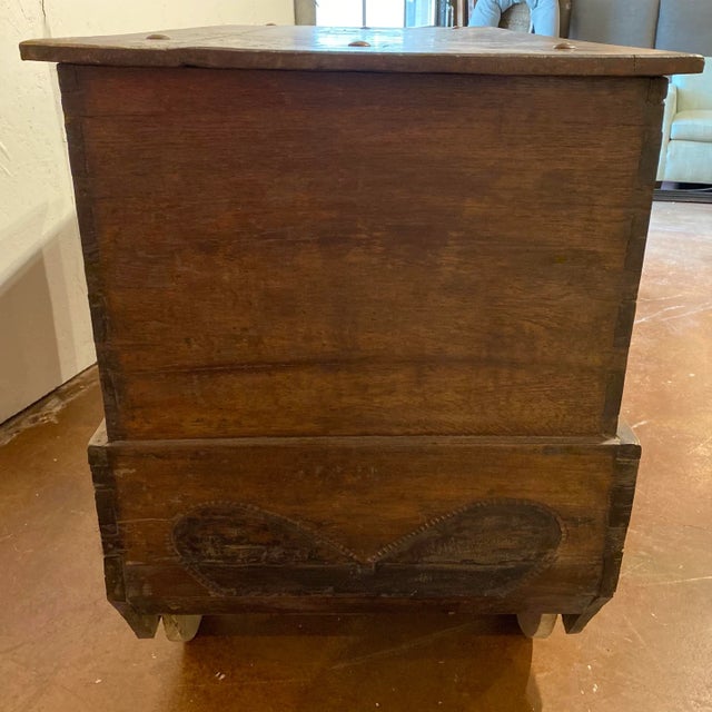 Antique Teak Storage Chest With Wheels For Sale - Image 4 of 13