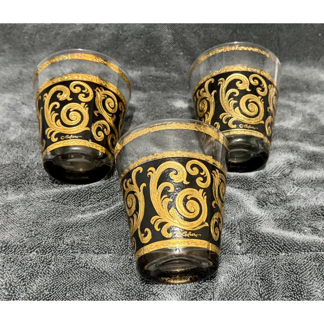 Vintage Culver LTD Ebony Baroque Gold Lowball Glasses - Set of 3 For Sale - Image 10 of 12