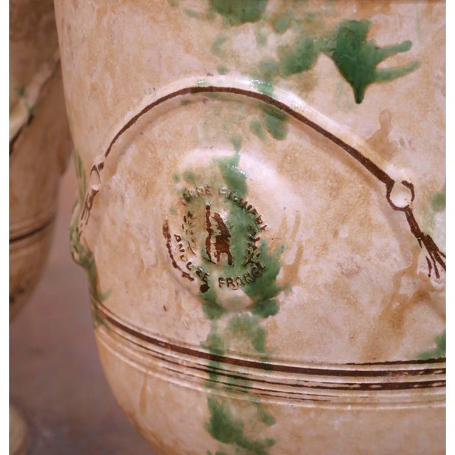Cream Pair of French Antiqued Anduze Terracotta Garden Vases From Terre Figuière For Sale - Image 8 of 14