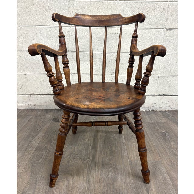 Traditional Antique Windsor Style Sack Back Rush Seat Dining or Accent Arm Chair For Sale - Image 3 of 8