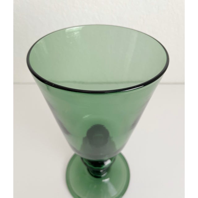 Stunning vintage green art glass chalice style vase or vessel in the style of Napoleone Martinuzzi, a sculptor, designer,...