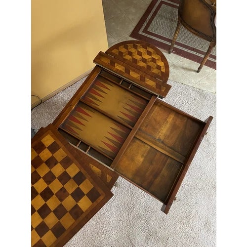 Vintage 1998 Theodore Alexander Multi Game Table and Two Barrel Back Game Chairs - Set of 3 For Sale - Image 10 of 12