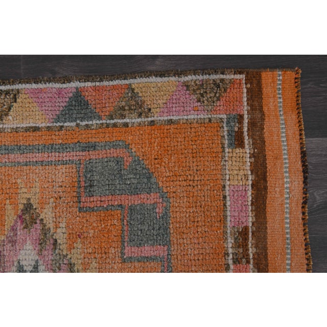 1970s Vintage Turkish Hand-Knotted Wool Cotton Orange Runner Rug For Sale - Image 9 of 11