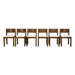 Brutalist Smoked Oak Dining Chairs, 1970s, Set of 6 For Sale