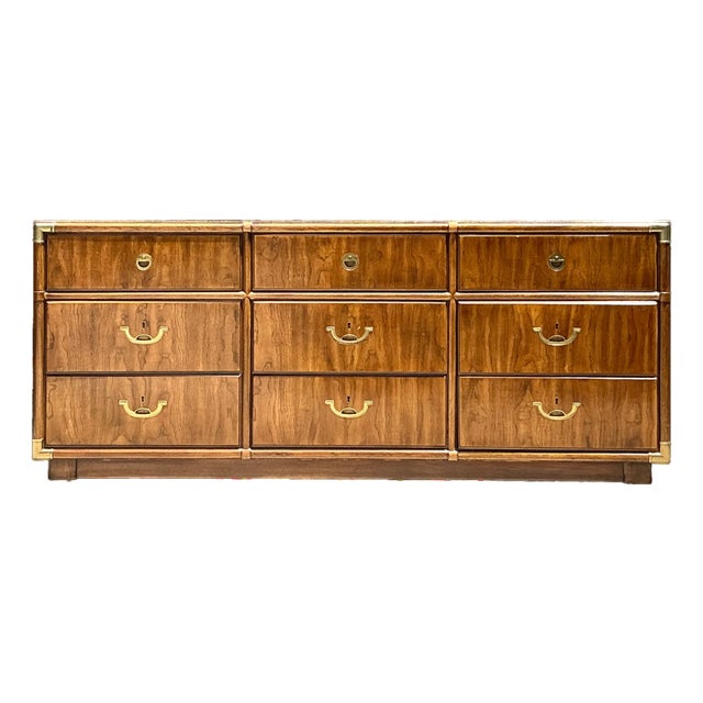 Vintage Drexel Wood and Brass Campaign Dresser For Sale