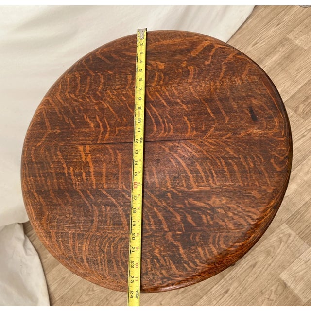 Antique Round Table With Square Bottom Plant Book Shelf, Quarter Sawed Tiger Oak For Sale - Image 10 of 11