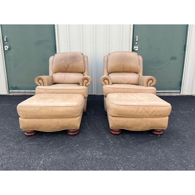A Pair of Bradington Young Leather Recliners and Ottomans- 1990's For Sale - Image 12 of 12