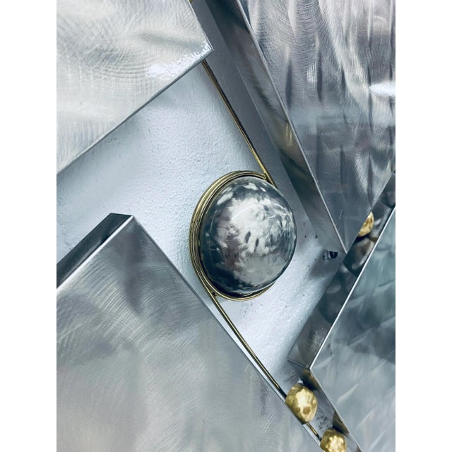 Silver Mid90s Contemporary Steel and Brass Wall Sculpture For Sale - Image 8 of 12