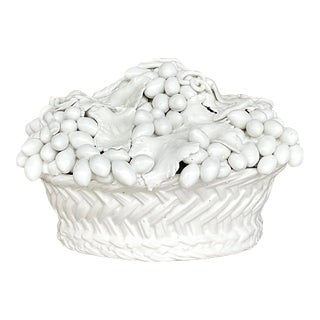 Vintage Regency Italian Este Glazed Ceramic Blanc De Chine Fruit Basket For Sale