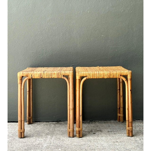 Vintage Woven Rattan Side Tables - Pair For Sale - Image 10 of 16