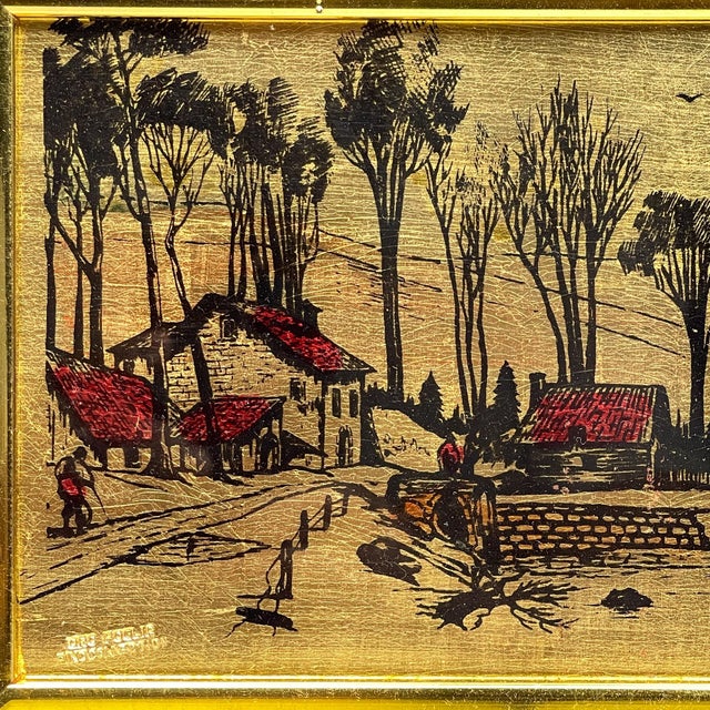 Mid-Century Modern Original 23K Gold Leaf Pines Collection Engraving by A. Carullo, Italy, 1980s For Sale - Image 3 of 14
