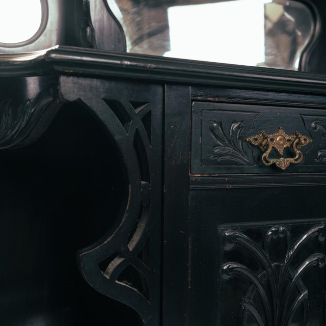 Arts & Crafts Parlour Cabinet in Black Ebonised Wood and Mirror Glass from Maddox & Co., England, 1910s For Sale - Image 9 of 18