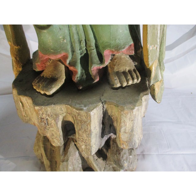 Antique Early 20th Century Chinese Polychromed Wood Carving of Kuan Yin For Sale - Image 4 of 10