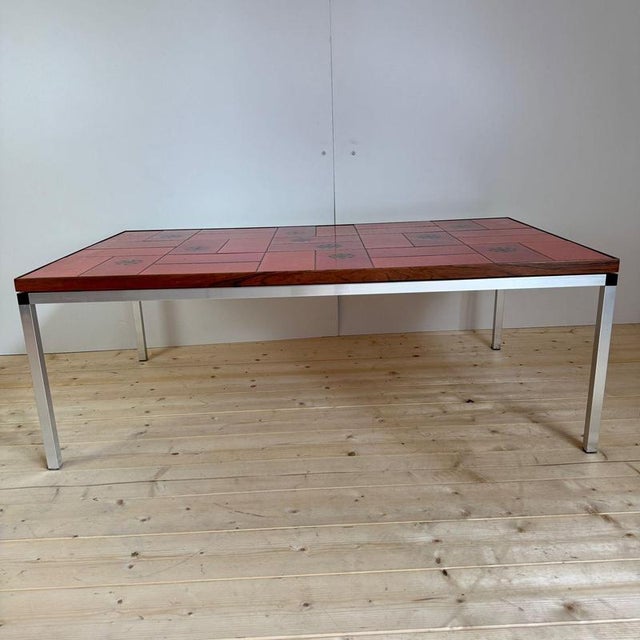 Ceramic Mid-Century Optical Coffee Table in Red Ceramic, Denmark, 1960s For Sale - Image 7 of 9