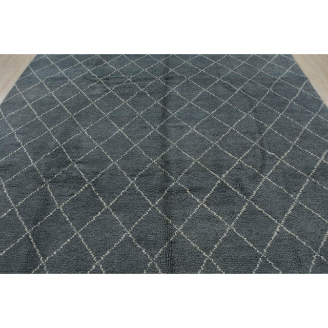 2020s Moroccan Rug 8’4” X 9’10” Blue Wool Contemporary Hand-Knotted Carpet For Sale - Image 5 of 12