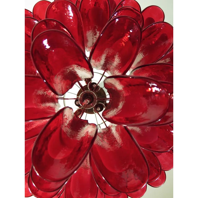 Murano Italian Murano Chandelier – Mazzega – 53 Red Lattimo Glass Petals For Sale - Image 4 of 6