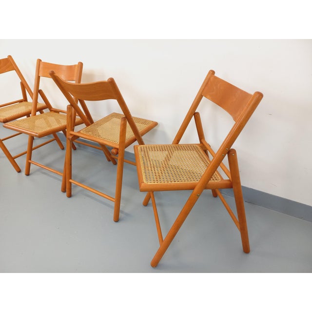 1980s Vintage Folding Chairs in Beech Wood and Caning from Habitat, 1980s, Set of 4 For Sale - Image 5 of 18