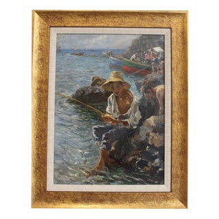 Gaetano Spagnolo, Pescatorello (Little Fisherman), 1930s, Oil Painting on Panel, Framed For Sale