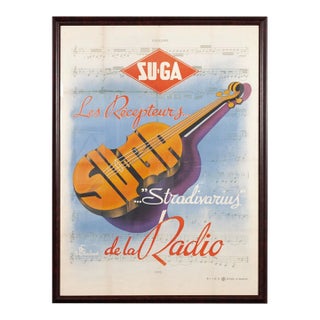 Large Stradivarius Su-Ga Radio Poster — French Color Lithograph, 1930s For Sale