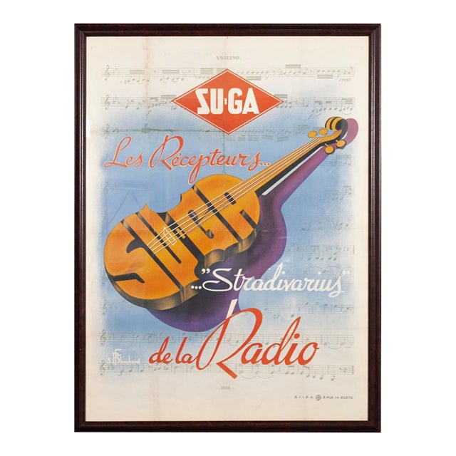 Large Stradivarius Su-Ga Radio Poster — French Color Lithograph, 1930s For Sale