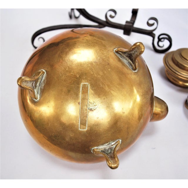 Antique Art Nouveau Brass Tea Kettle and Burner on Iron Stand For Sale In San Francisco - Image 6 of 8