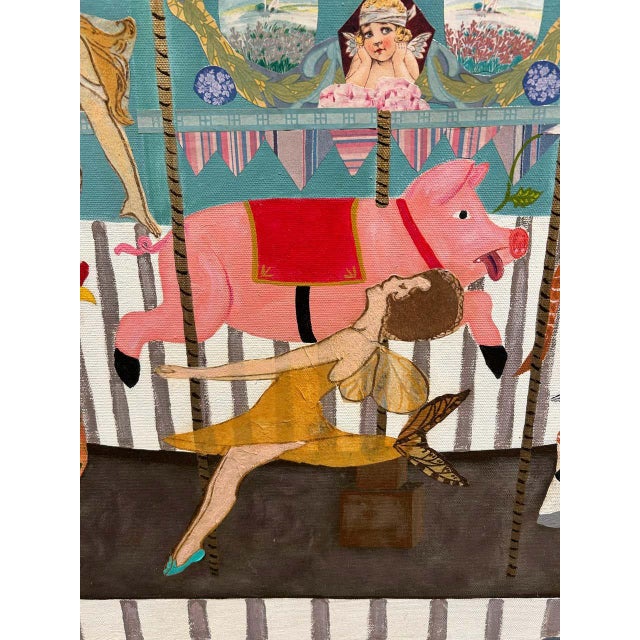 Monumental Painting & Collage of Whimsical Carousel in France For Sale - Image 4 of 13