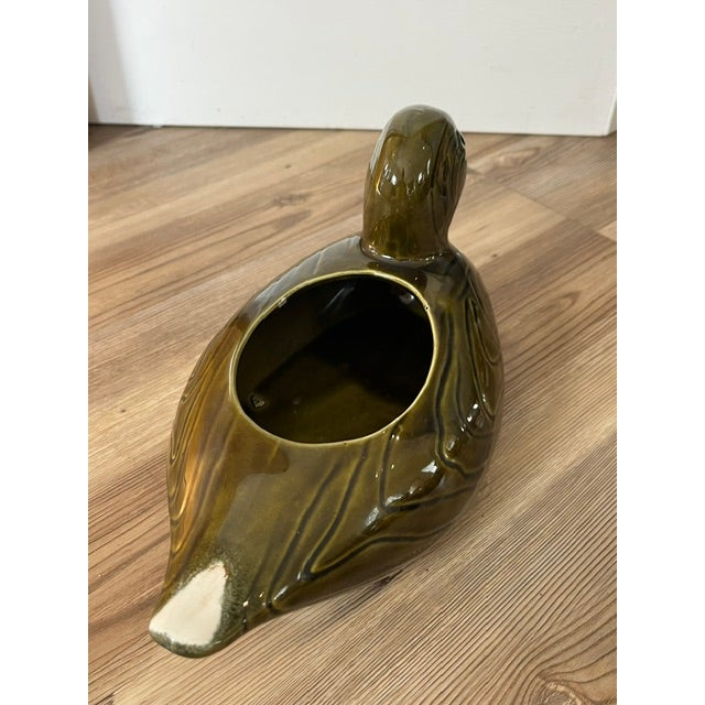 Ceramic Vintage Green Glazed Ceramic Duck Planter Made in Portugal for f.t.d.A For Sale - Image 7 of 9