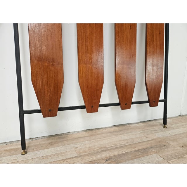 Black Iron and Teak Wall Coat Rack with Brass Hangers, 1960 For Sale - Image 8 of 10