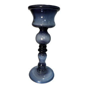Vintage Blue Glass Pedestal Candle Holder | MCM Art Glass Compote Decor