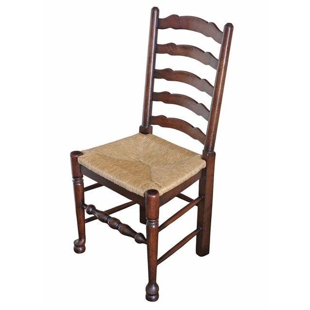Vintage Ladder-Back Dining Chairs with Wicker Seats, 1970, Set of 8 For Sale - Image 3 of 10