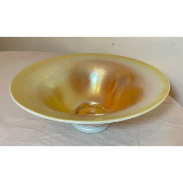 American Large Hand Blown Steuben Aurene Lustre Ware Iridescent Calcite Glass Bowl 12 Inch For Sale - Image 3 of 12