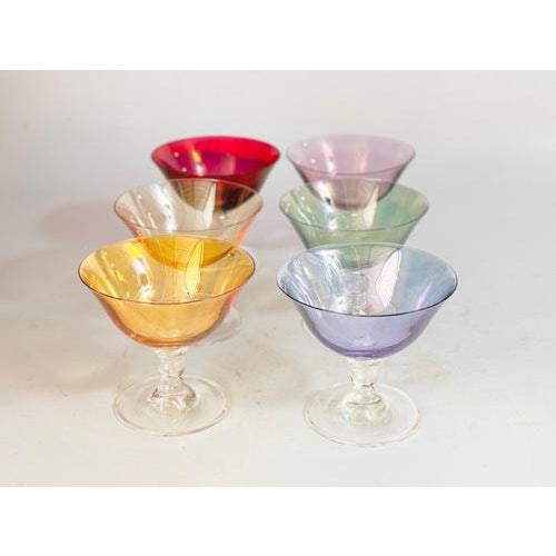 Vintage Chromatic Colored Champagne Glasses, Set of 6 For Sale - Image 15 of 16