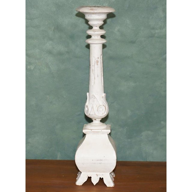 Vintage Painted Carved Oak Decorative Candlesticks, 1940s, Set of 2 For Sale - Image 3 of 17
