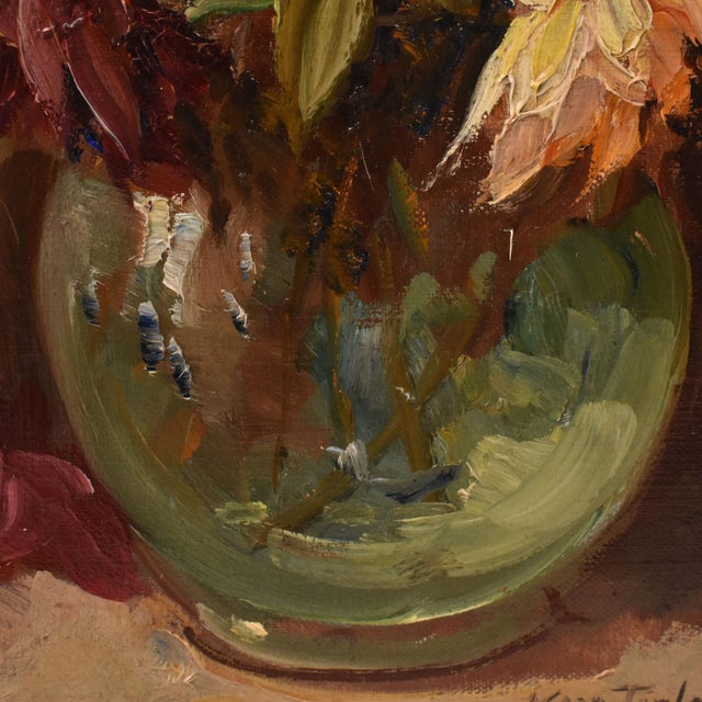 Kees Terlouw, Small Dahlias, Oil on Canvas, 20th Century, Framed For Sale - Image 4 of 11