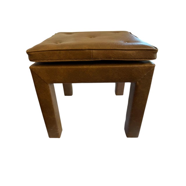 Mid 20th Century Faux Leather Brown Parsons Style Stool For Sale - Image 9 of 11