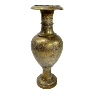 Vintage Grand Indian Etched Brass Urn Vase