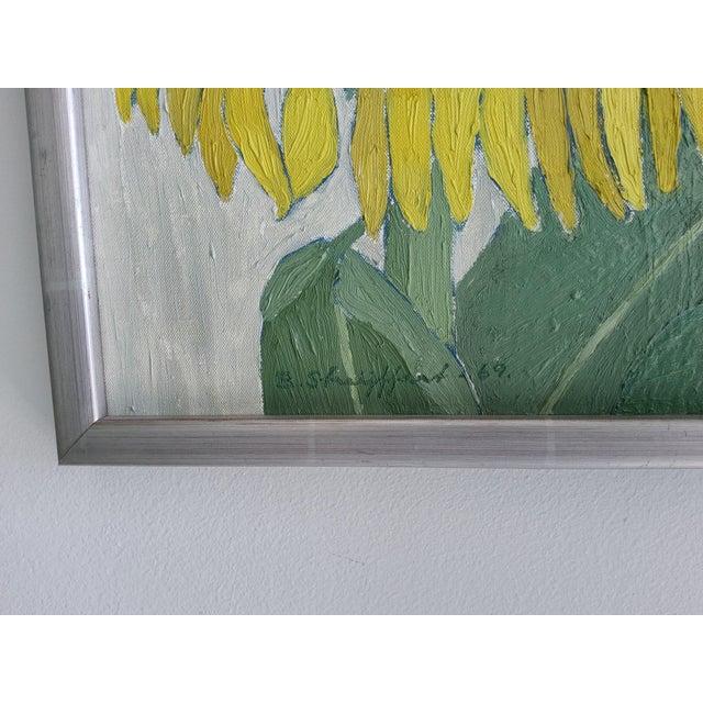1960s Swedish Mid Century Modern Oil Painting of Sunflowers by Brita Streijffert For Sale - Image 17 of 18