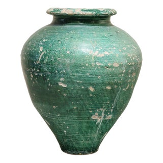 Antique Green Glazed Ceramic Amphora from Triana, Seville, 18th Century For Sale