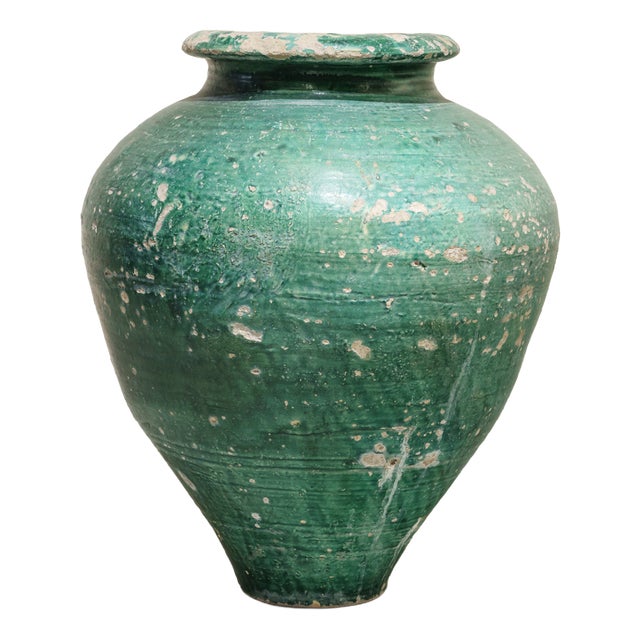 Antique Green Glazed Ceramic Amphora from Triana, Seville, 18th Century For Sale
